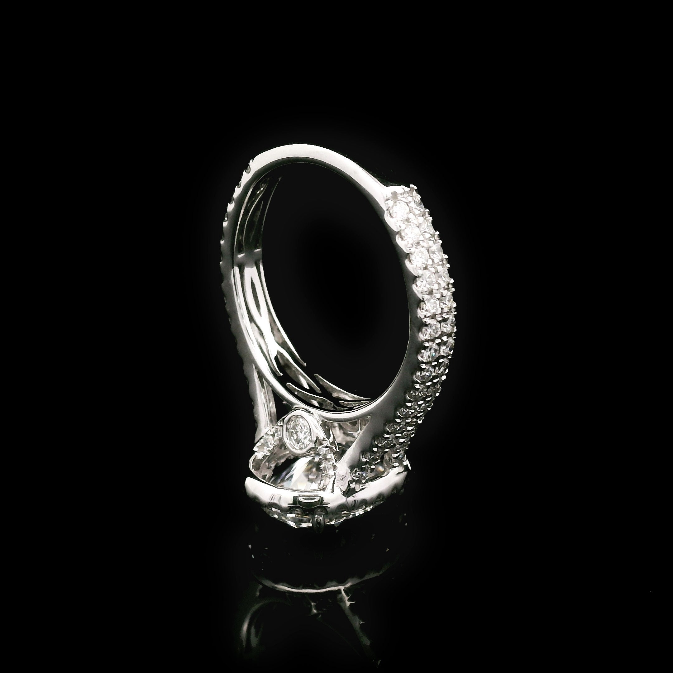 3 carat lab created oval diamond with halo and split shank angle